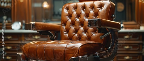 Brown leather barber chair in a barbershop. Luxury barbershop 