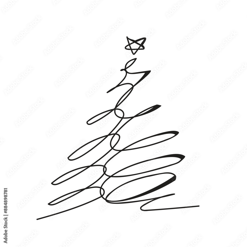 Continuous Line Christmas Tree Vector Icon, Happy Xmas Monoline Spruce, New Year Pines Holiday Silhouettes Continuous Line Christmas Tree Vector Icon, Happy Xmas Monoline Spruce, New Year Pines Holiday Silhouettes