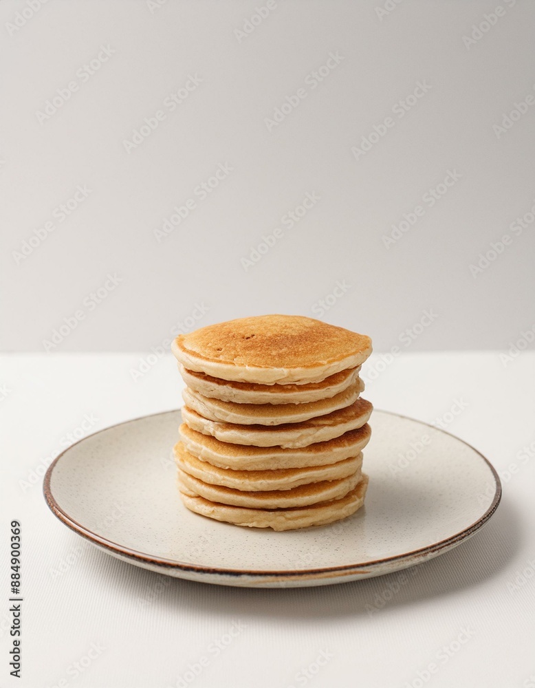 Pancakes auf weißem Teller und schön angerichtet - minimalistisch - perfektes Frühstück Pancakes auf weißem Teller und schön angerichtet - minimalistisch - perfektes Frühstück