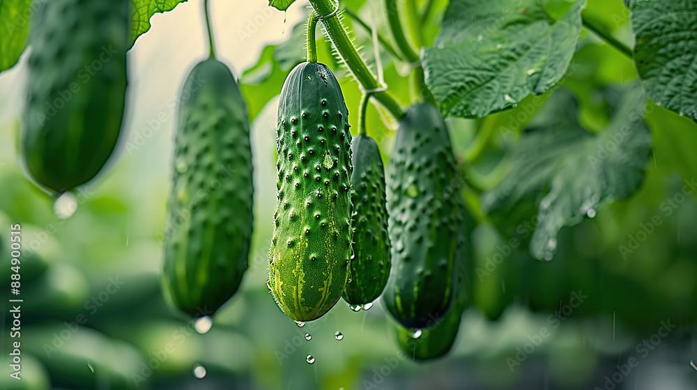 A close-up of cucumbers in a vegetable shed A close-up of cucumbers in a vegetable shed