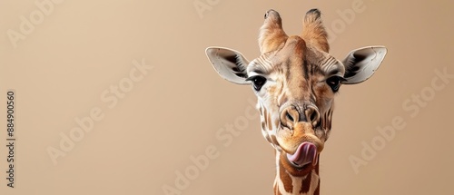 Funny giraffe winking and sticking out tongue with copy space 