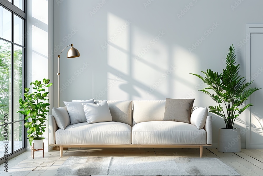 Fototapeta premium A modern living room interior with a sofa created with Generative AI