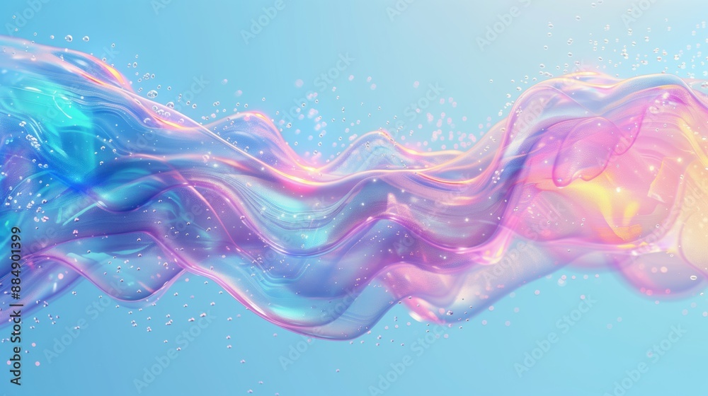 A mesmerizing illustration featuring wavy iridescent colors flowing smoothly across a light blue background, creating a soothing and ethereal visual effect A mesmerizing illustration featuring wavy iridescent colors flowing smoothly across a light blue background, creating a soothing and ethereal visual effect