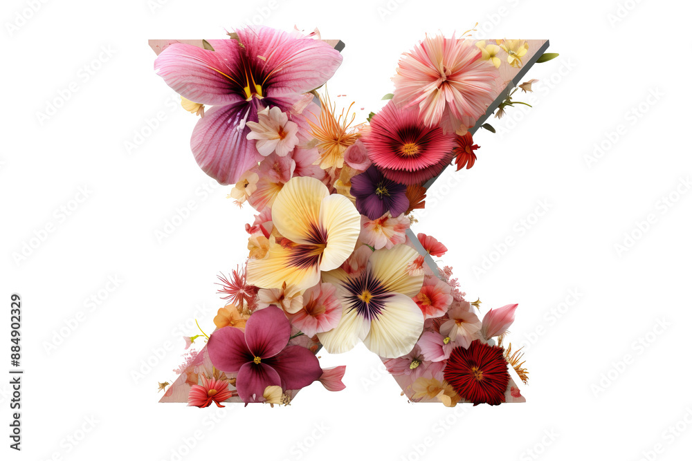 Letter x with flower elements in 3d studio lighting, floral alphabet design, PNG with transparent background, decorative typography art Letter x with flower elements in 3d studio lighting, floral alphabet design, PNG with transparent background, decorative typography art