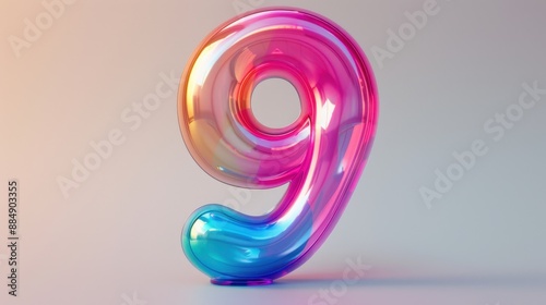 A cute colorful number 9 with a shiny surface on a plain background, sharp and clear, 3D Pixar animation, cartoon style, hyper-realistic, Ultra HD, Disney style, Cinema 4D, 4K resolution, space above photo