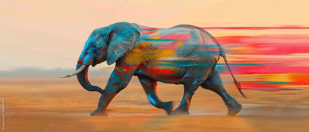 Fototapeta premium Colorful Speeding Elephant, speed motion