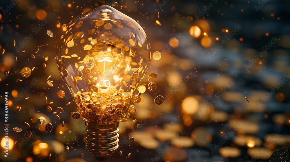 Light Bulb with Golden Coins Light Bulb with Golden Coins