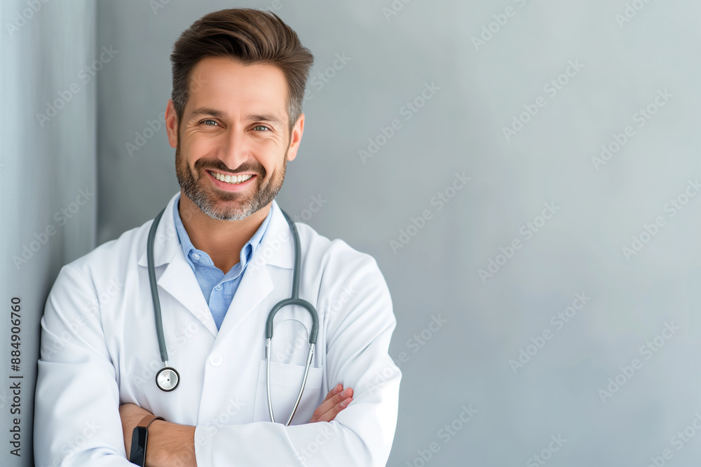 Smiling Male Doctor in White Coat with Stethoscope Smiling Male Doctor in White Coat with Stethoscope