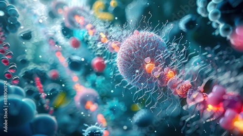 Cellular Respiration: A cellular alchemy, turning glucose and oxygen into essential ATP energy, exhaling carbon dioxide and water, sustaining cellular life.
 photo