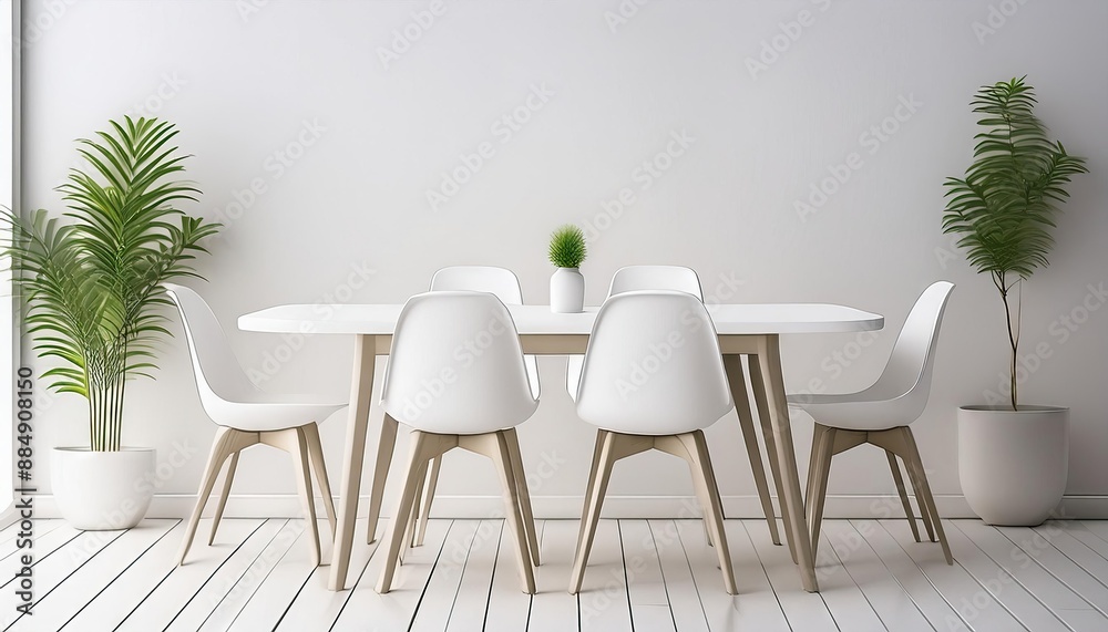 Fototapeta premium white dining table with white chairs