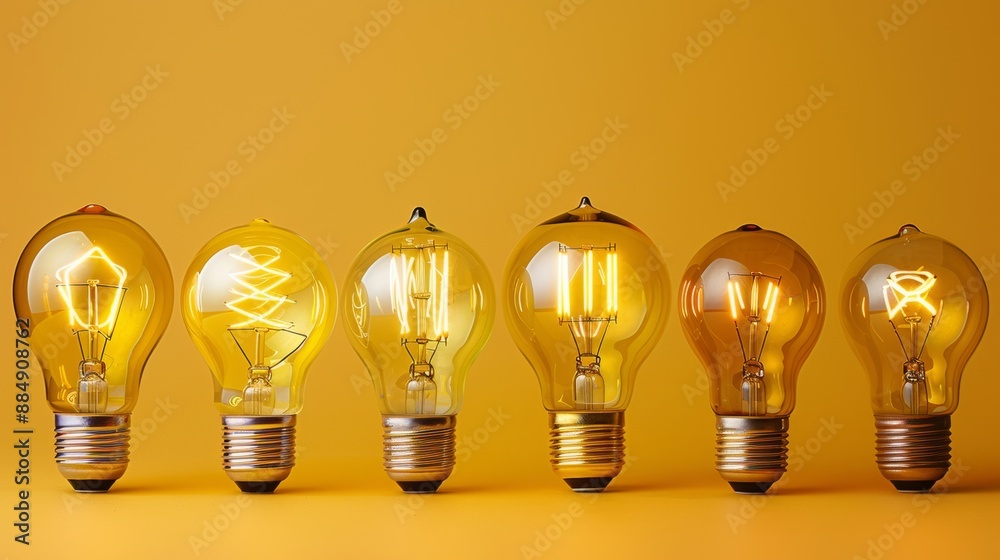 A variety of yellow modern LED light bulbs, focusing on energy-efficient lighting options. A variety of yellow modern LED light bulbs, focusing on energy-efficient lighting options.