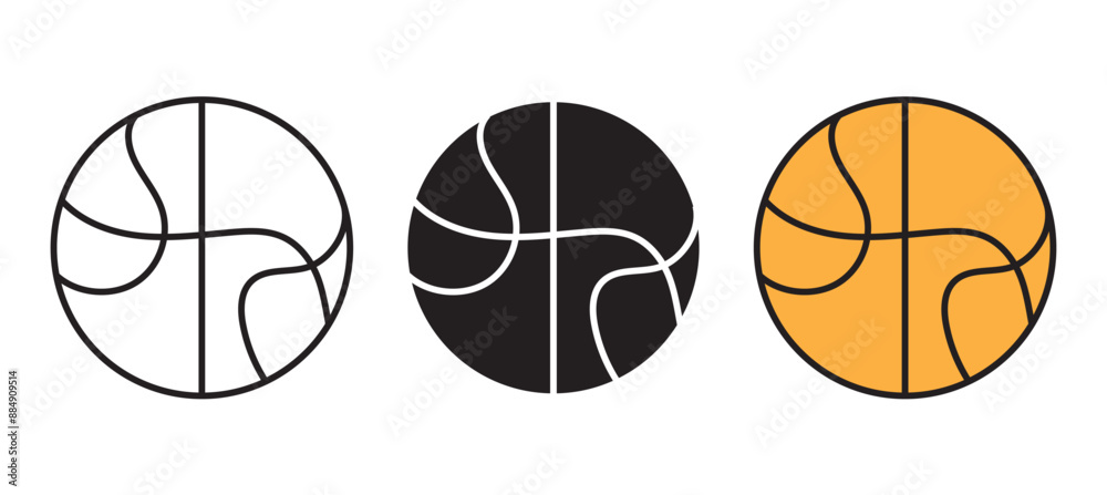 Basketball icon set in flat and line style. Basket ball symbol, vector illustration. Basketball icon set in flat and line style. Basket ball symbol, vector illustration.