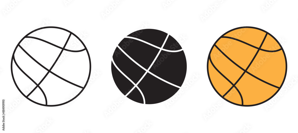 Obraz premium Basketball icon set in flat and line style. Basket ball symbol, vector illustration.