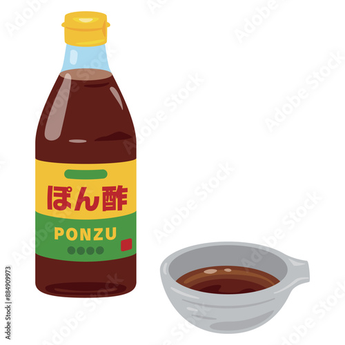 瓶に入ったポン酢と小鉢に入ったポン酢