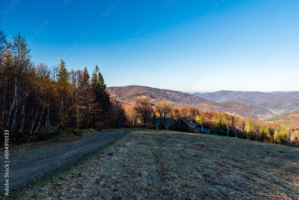 Obraz premium View from Wielki Soszow hill in autumn Beskid Slaski mountains
