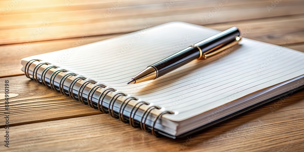 A close-up photo of a notebook and pen on a desk, notebook, pen, writing, stationary, notepad, study, education, office