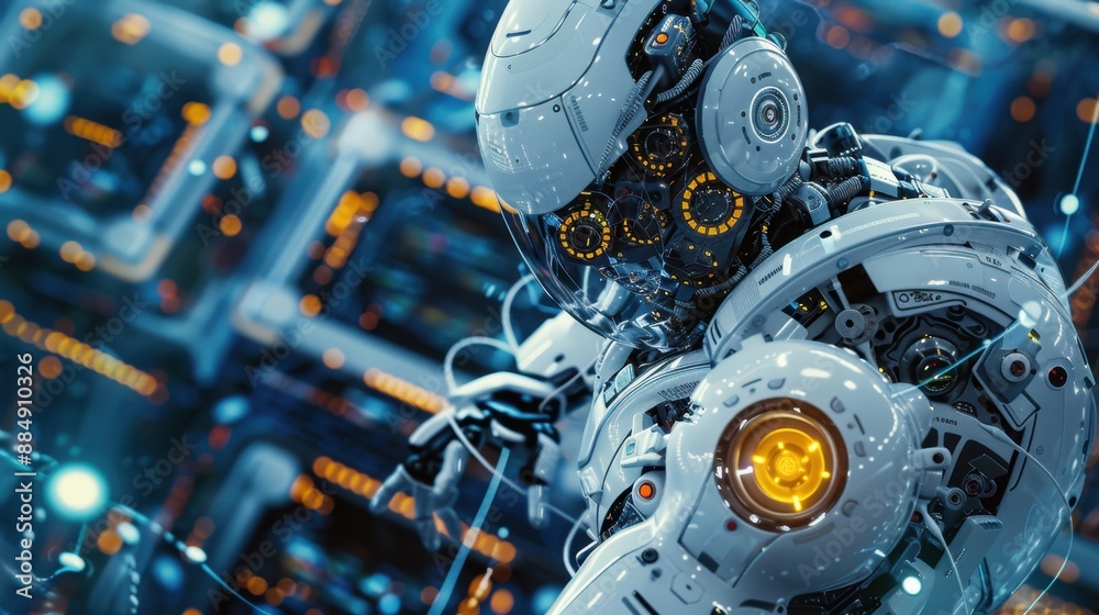 Fototapeta premium Robotics: Fusing mechanical engineering, electronics, and computer science to develop, deploy, and utilize robots and autonomous systems. 