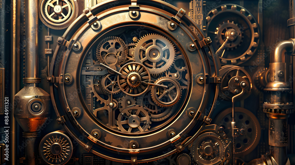 A steampunk style with gears pipes and clocks A steampunk style with gears pipes and clocks