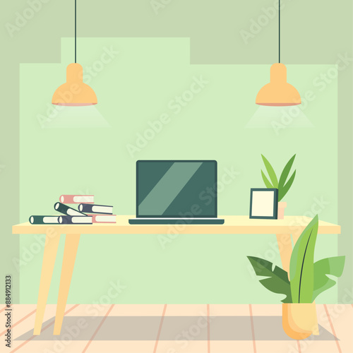 Vector illustration of a green workspace setup