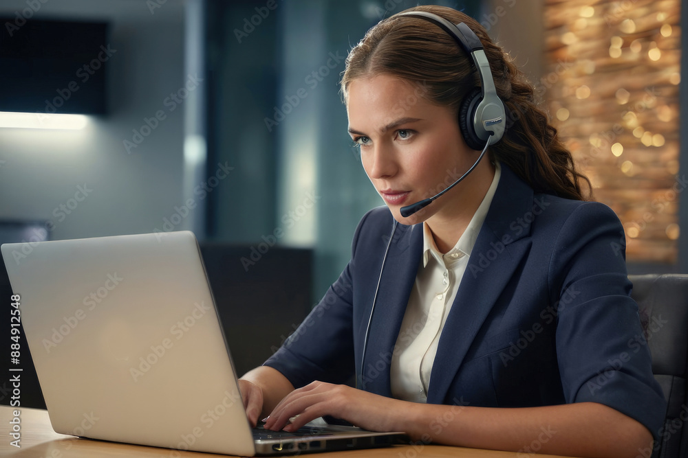 Business people Wearing Telephone Headset Talking To Caller In Customer Services Department Business people Wearing Telephone Headset Talking To Caller In Customer Services Department