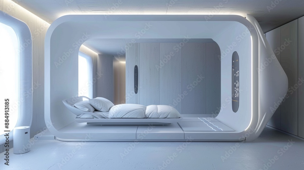 Modern Futuristic Bedroom Interior Design With White Bed and Curved Walls Modern Futuristic Bedroom Interior Design With White Bed and Curved Walls
