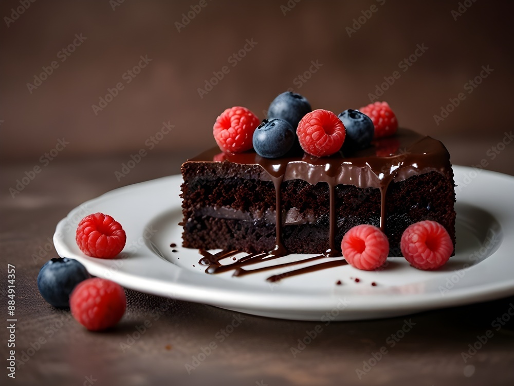 Photo chocolate cake with with berries with with white backgrounds Photo chocolate cake with with berries with with white backgrounds