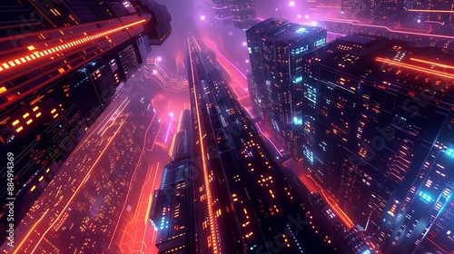 Futuristic Cityscape with Neon Lights