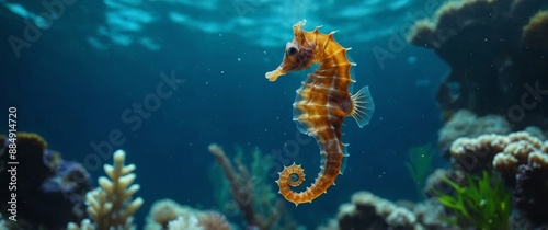 two seahorses in the aquarium Underwater life concept.