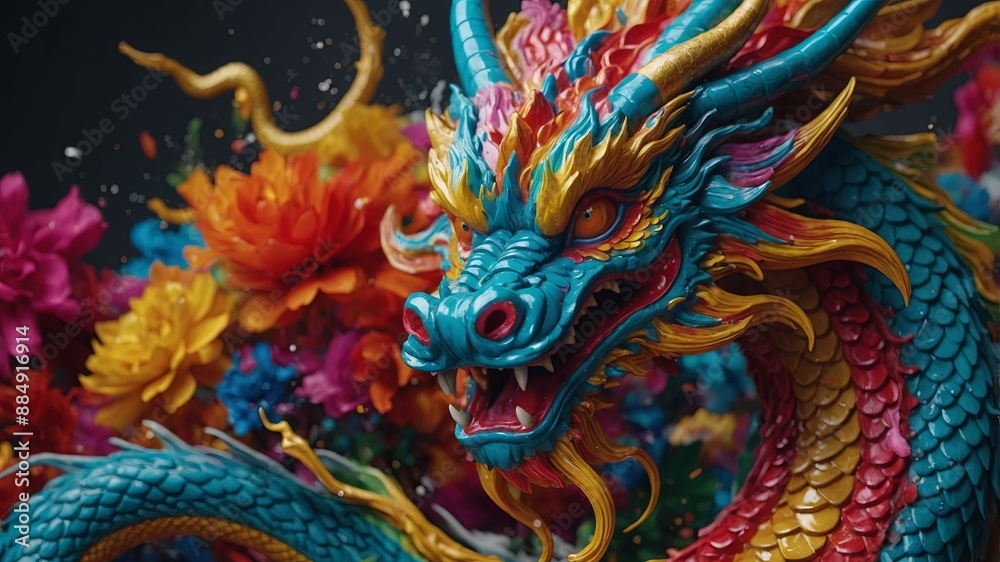 Traditional dragon art A vibrant and colorful Chinese dragon illustration, featuring fluid lines and splashes of ink, ideal for cultural themes or festive decorations. Traditional dragon art A vibrant and colorful Chinese dragon illustration, featuring fluid lines and splashes of ink, ideal for cultural themes or festive decorations.