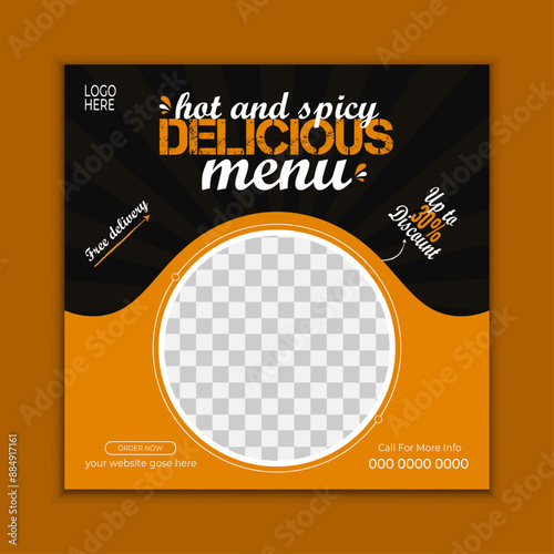 Food instagram social media post design. Healthy food social media post and banner design with red background. Editable social media templates for promotions.
