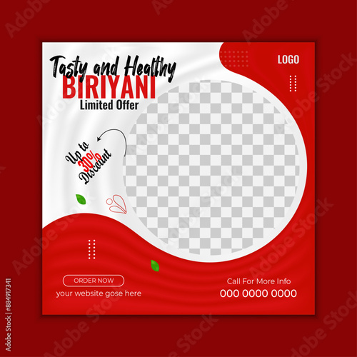 Food instagram social media post design.Editable social media templates for promotions.Healthy food social media post and banner design with red background

