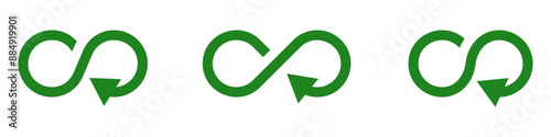 Simple flat green infinity symbols. Design elements for unlimited infinity, endless, eternity, loop, discontinuation, and repetition concepts. Vector illustration