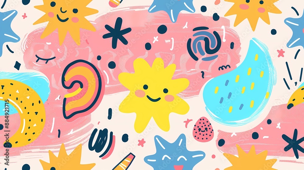 Creative combination of colorful abstract patterns and cartoon elements Creative combination of colorful abstract patterns and cartoon elements