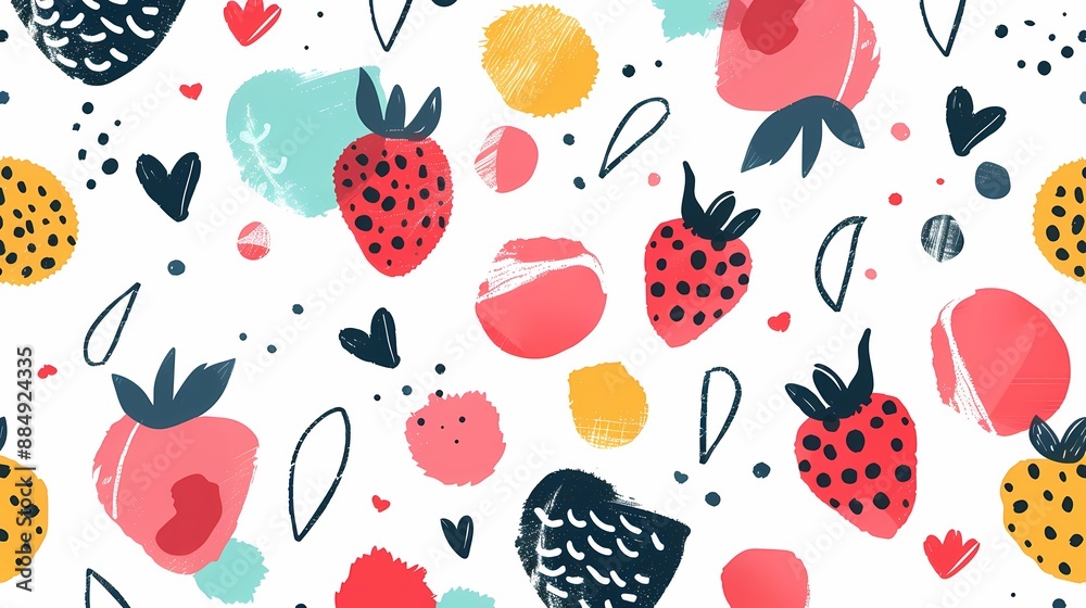 Creative combination of colorful abstract patterns and cartoon elements