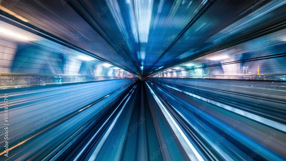Time lapse of automatic train moving to tunnel in Tokyo, Japan.