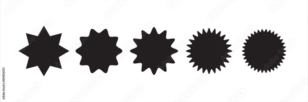 Set of price sticker, sale or discount sticker, sunburst badges icon. Stars shape with different number of rays. Special offer price tag. starburst promotional badge set, shopping labels. Set of price sticker, sale or discount sticker, sunburst badges icon. Stars shape with different number of rays. Special offer price tag. starburst promotional badge set, shopping labels.