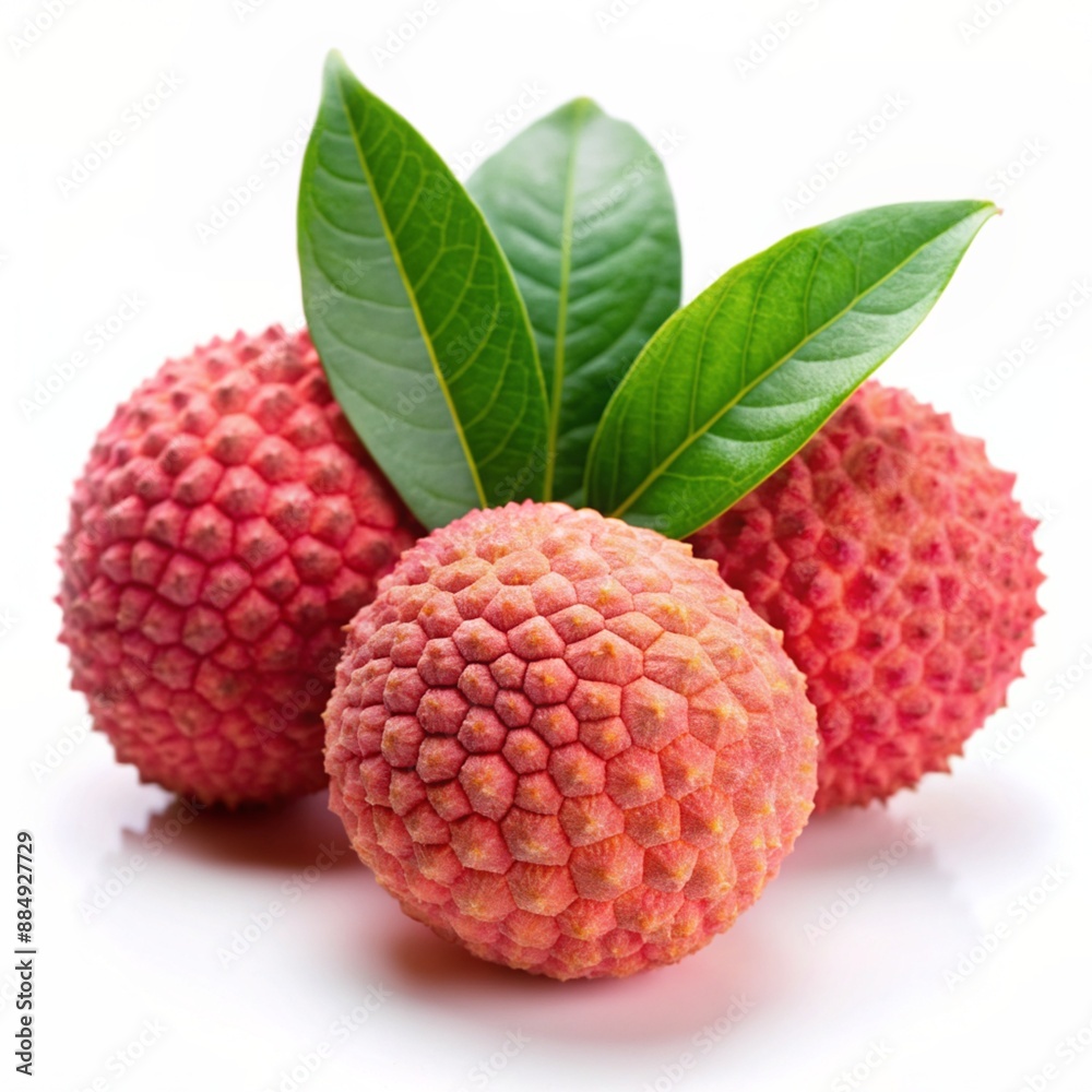 Tropical lychee fruit with leaves on transparent background.
Tropical lychee fruit with leaves on transparent background.