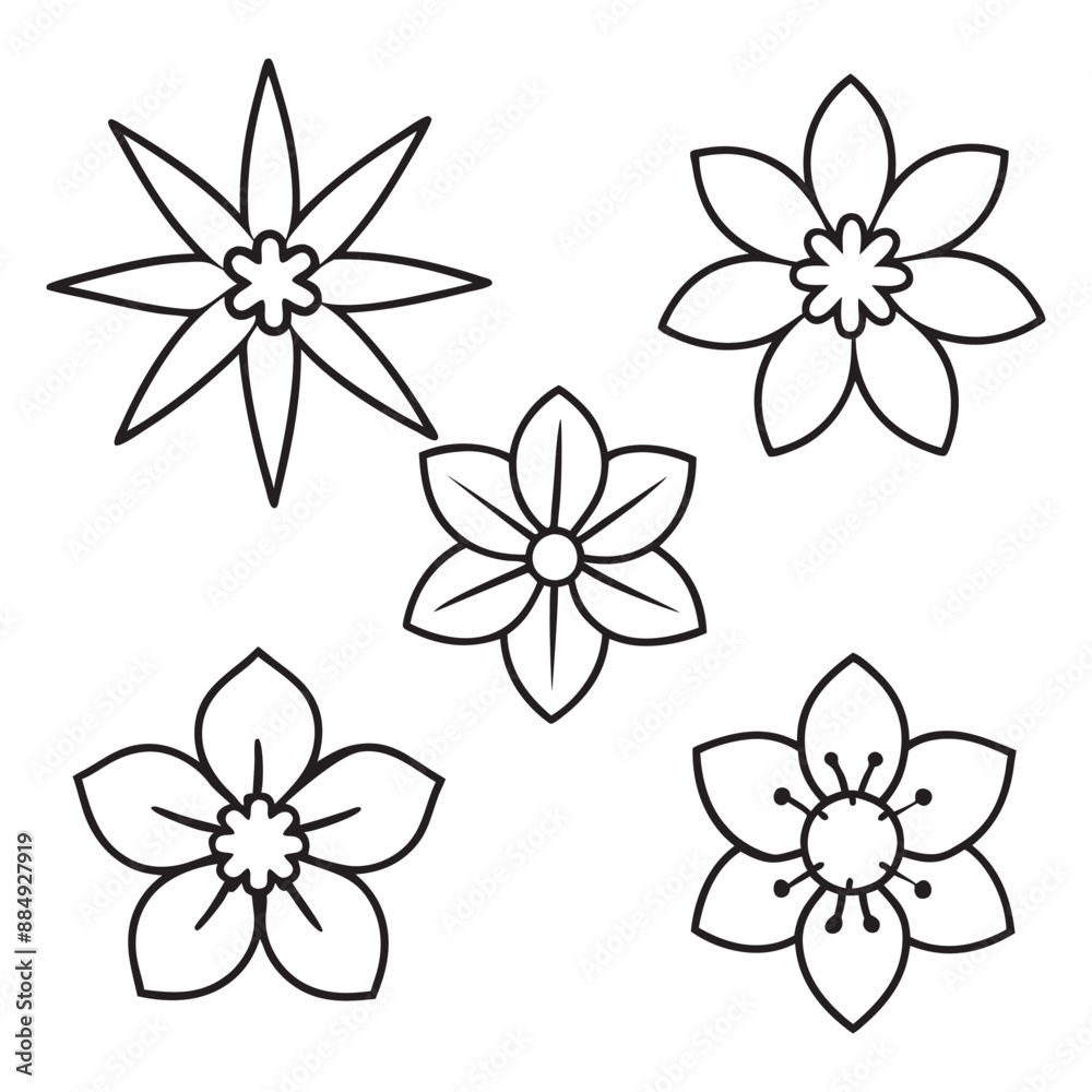 Obraz premium Unique Floral Elements Line Art: Hand-Drawn Flower Vector Illustrations.