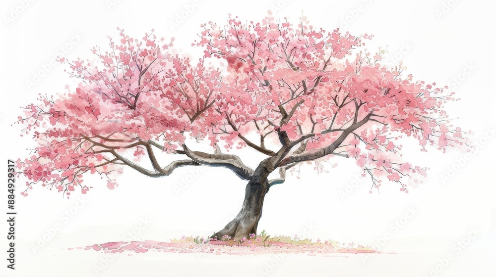 watercolor illustration of a cherry blossom on white background watercolor illustration of a cherry blossom on white background