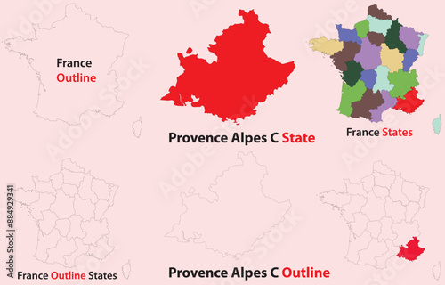 Provence Alpes C te-d'Azur map vector of france, Provence Alpes-C te-d'Azur line map, Provence-Alpes-C te-d'Azur with city map, Provence Alpes-C te-d'Azur outline map.eps photo