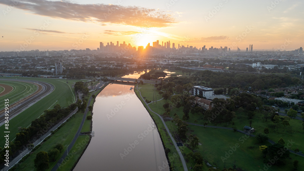 Aerial view of Maribyrnong River and racecourse in Melbourne Aerial view of Maribyrnong River and racecourse in Melbourne
