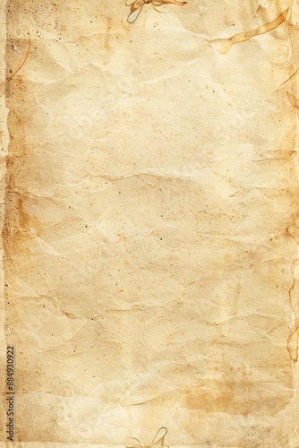 watercolor vintage scrapbook junk journal page, copy space in center, watercolor clipart of Velvet ribbons at bottom corner on parchment paper, vintage art, for Junk Journal, Digital Paper, Printable 