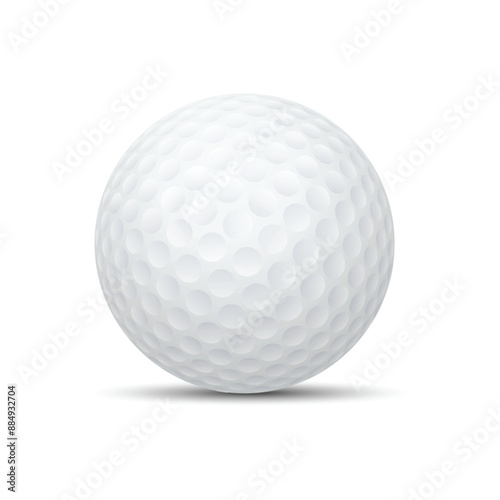 White golf ball with dimples, isolated on a plain background. Vector illustration