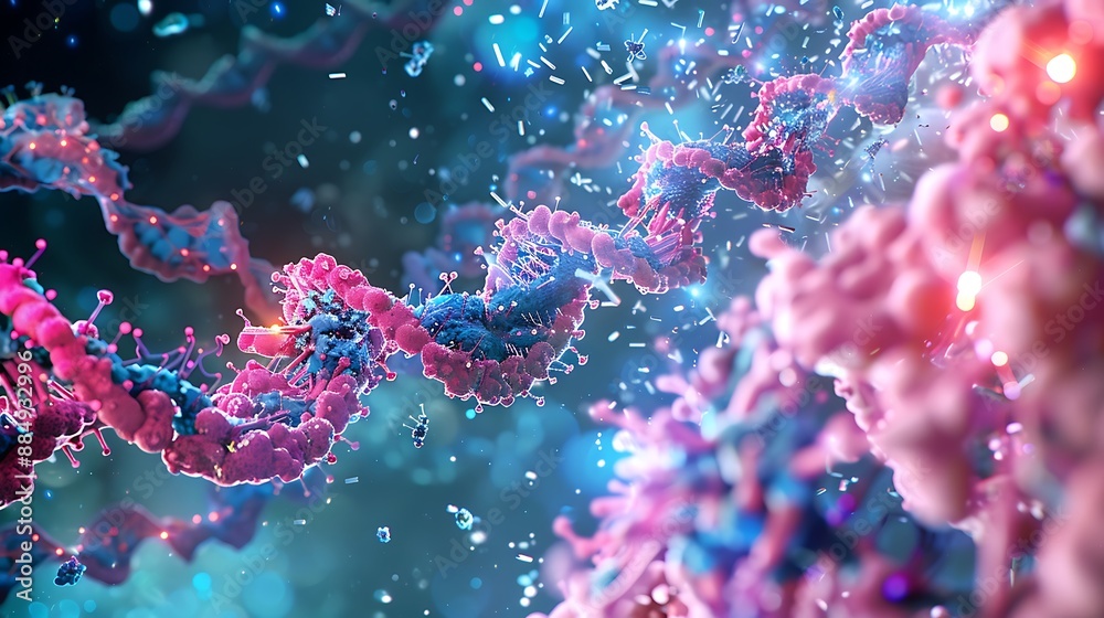 An artistic rendering of gene editing technology at work, with CRISPR ...