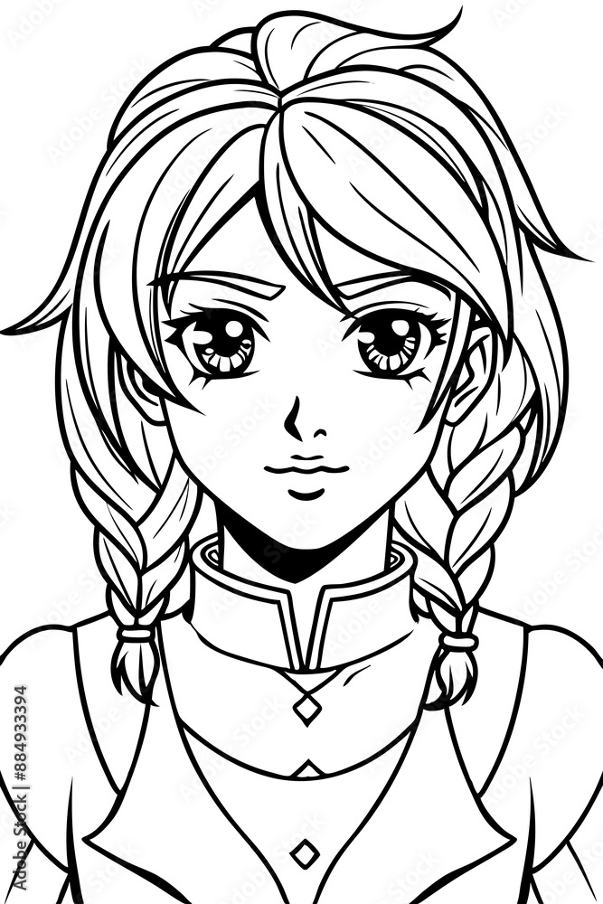 Anime girl coloring page illustration Generative AI Anime girl coloring page illustration Generative AI