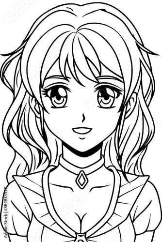 Anime girl coloring page illustration Generative AI