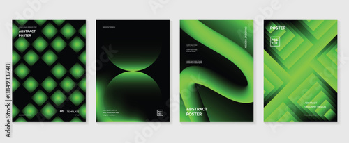 Modern gradient poster background vector set. Minimalist style cover template with vibrant perspective 3d geometric prism shapes collection. Ideal design for social media, cover, banner, flyer.