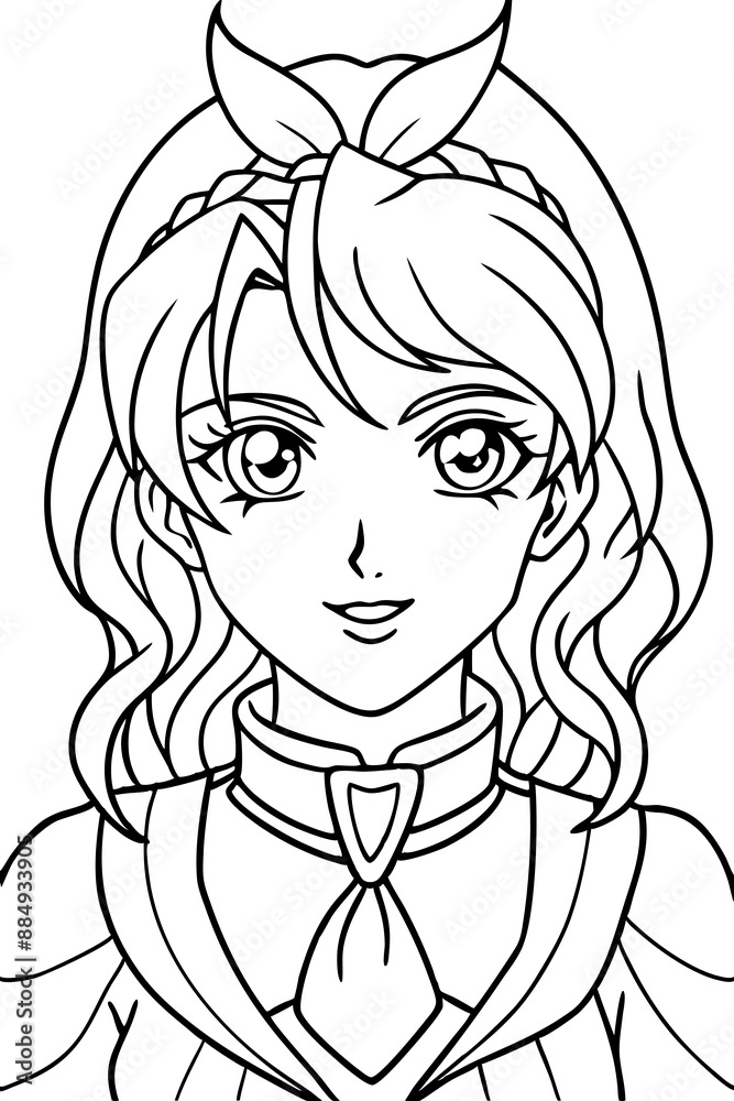 Anime girl coloring page illustration Generative AI Anime girl coloring page illustration Generative AI