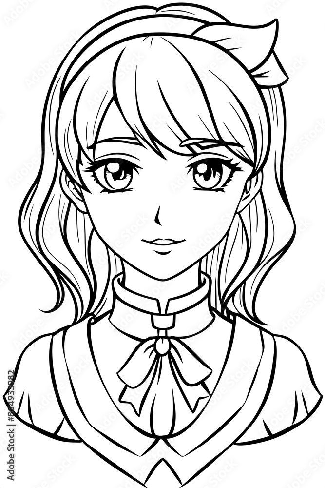 Anime girl coloring page illustration Generative AI Anime girl coloring page illustration Generative AI