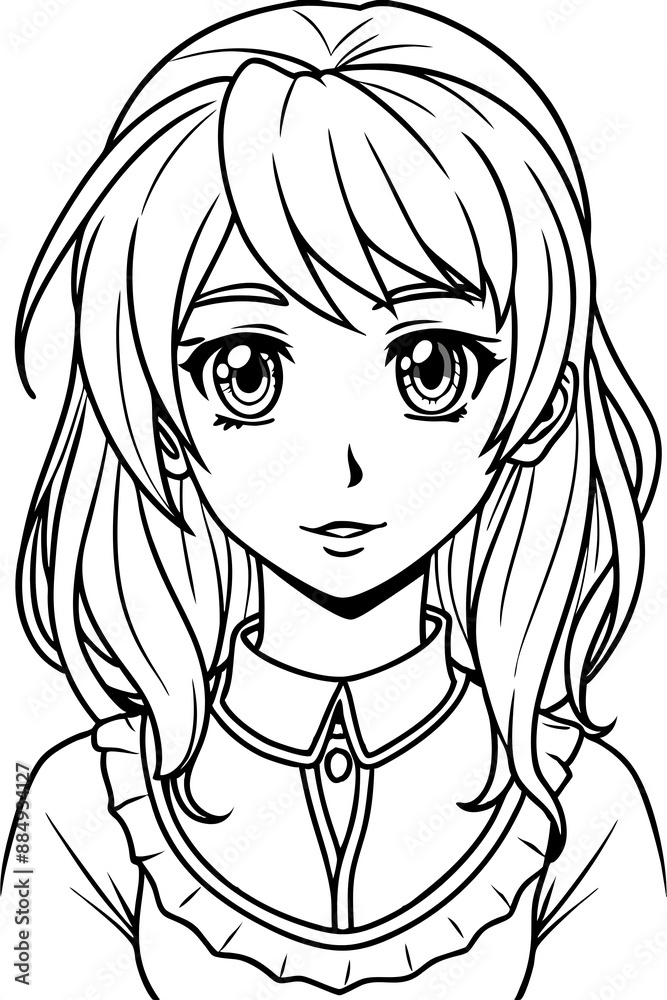 Anime girl coloring page illustration Generative AI Anime girl coloring page illustration Generative AI